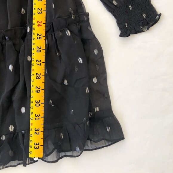 NSR Emma Black Semi Sheer Tiered Ruffle Whimsygoth Ruched Mini Dress Small - Picture 10 of 11